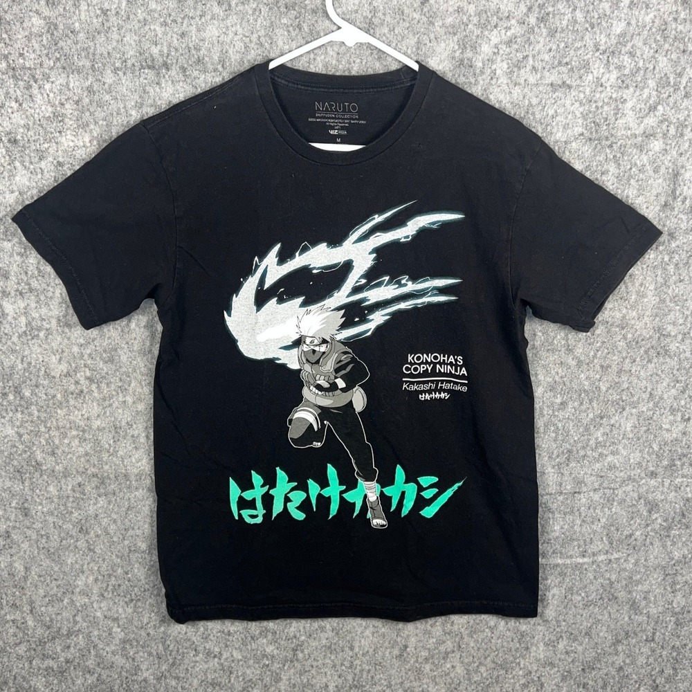 Naruto Shippuden Kakashi Hatake Konoha Copy Ninja Black Graphic T-Shirt‎ Men's M